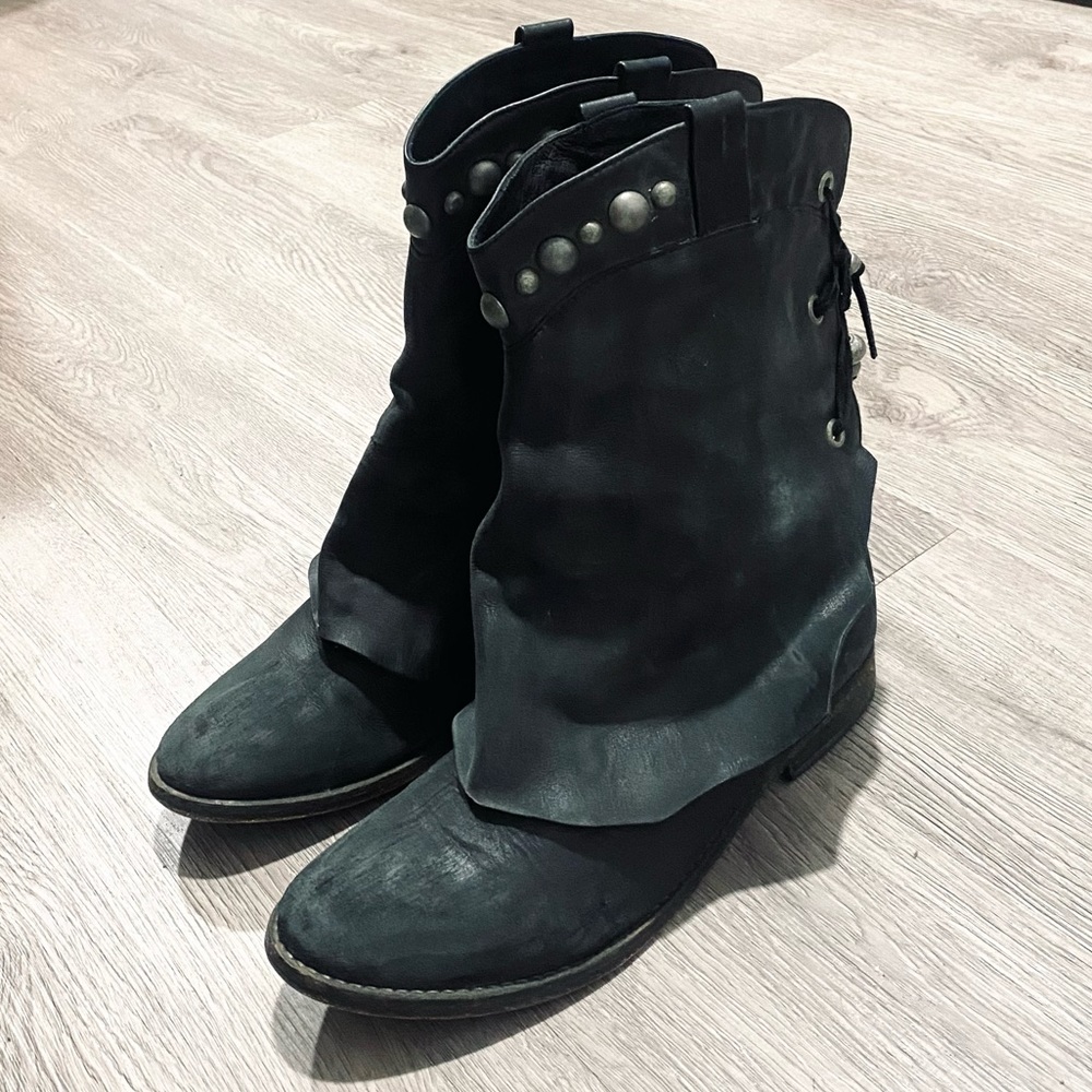 Free People Wayland Lace-Up distress leather slouchy Studded Boots SzEU41/US9.5